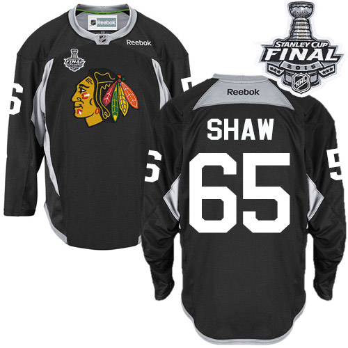 #65 Reebok Premier Andrew Shaw Men's Black NHL Jersey - Chicago Blackhawks Practice 2015 Stanley Cup