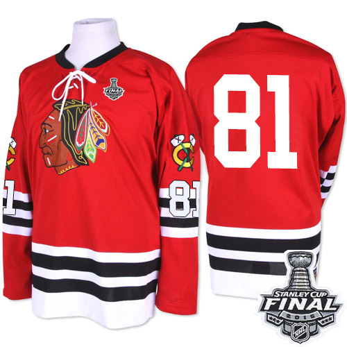 #81 Mitchell and Ness Premier Marian Hossa Men's Red NHL Jersey - Chicago Blackhawks 2015 Stanley Cup 1960-61 Throwback