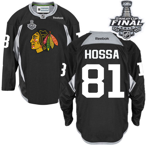 #81 Reebok Premier Marian Hossa Men's Black NHL Jersey - Chicago Blackhawks Practice 2015 Stanley Cup