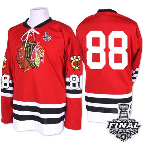 #88 Mitchell and Ness Premier Patrick Kane Men's Red NHL Jersey - Chicago Blackhawks 2015 Stanley Cup 1960-61 Throwback