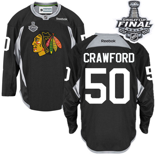 #50 Reebok Premier Corey Crawford Men's Black NHL Jersey - Chicago Blackhawks Practice 2015 Stanley Cup