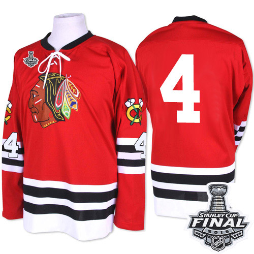 #4 Mitchell and Ness Premier Niklas Hjalmarsson Men's Red NHL Jersey - Chicago Blackhawks 2015 Stanley Cup 1960-61 Throwback