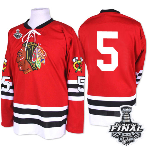 #5 Mitchell and Ness Premier David Rundblad Men's Red NHL Jersey - Chicago Blackhawks 2015 Stanley Cup 1960-61 Throwback