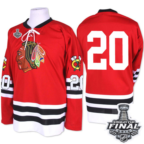 #20 Mitchell and Ness Premier Brandon Saad Men's Red NHL Jersey - Chicago Blackhawks 2015 Stanley Cup 1960-61 Throwback