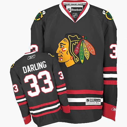 #33 Reebok Authentic Scott Darling Men's Black NHL Jersey - Third Chicago Blackhawks