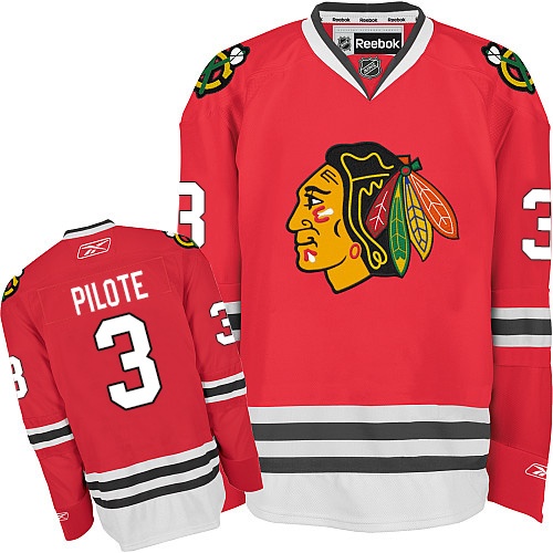 #3 Reebok Authentic Pierre Pilote Men's Red NHL Jersey - Home Chicago Blackhawks