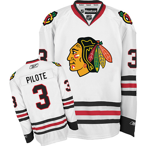 #3 Reebok Authentic Pierre Pilote Men's White NHL Jersey - Away Chicago Blackhawks