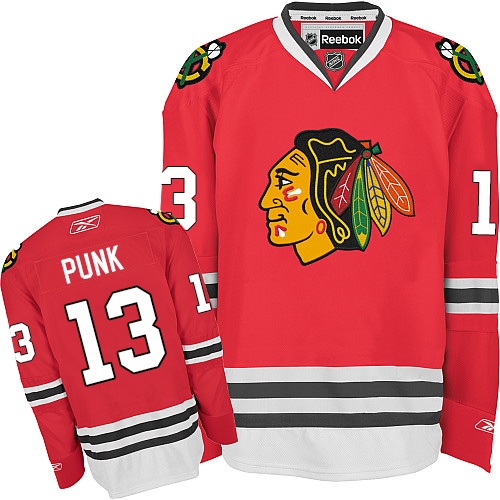 #13 Reebok Authentic CM Punk Men's Red NHL Jersey - Home Chicago Blackhawks
