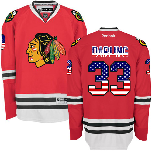 #33 Reebok Authentic Scott Darling Men's Red NHL Jersey - Chicago Blackhawks USA Flag Fashion
