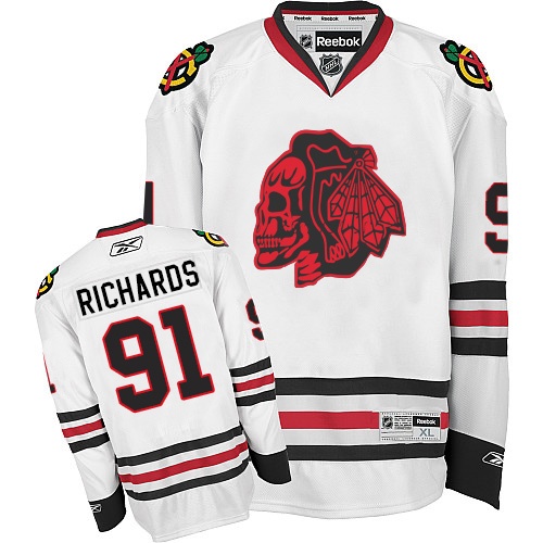 #91 Reebok Premier Brad Richards Men's White NHL Jersey - Chicago Blackhawks Red Skull