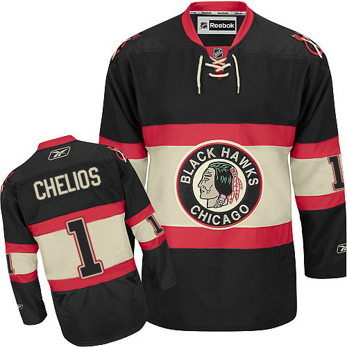 #1 Reebok Premier Glenn Hall Men's Black NHL Jersey - New Third Chicago Blackhawks