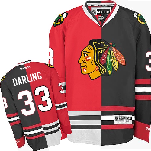 #33 Reebok Authentic Scott Darling Men's Red/Black NHL Jersey - Chicago Blackhawks Split Fashion