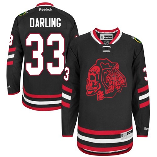 #33 Reebok Authentic Scott Darling Men's Black NHL Jersey - Chicago Blackhawks Red Skull 2014 Stadium Series