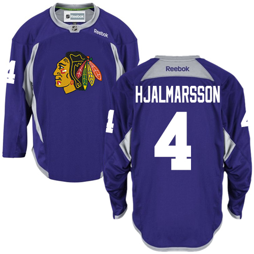 #4 Reebok Premier Niklas Hjalmarsson Men's Purple NHL Jersey - Chicago Blackhawks Practice