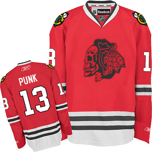 #13 Reebok Authentic CM Punk Youth Red NHL Jersey - Chicago Blackhawks Red Skull