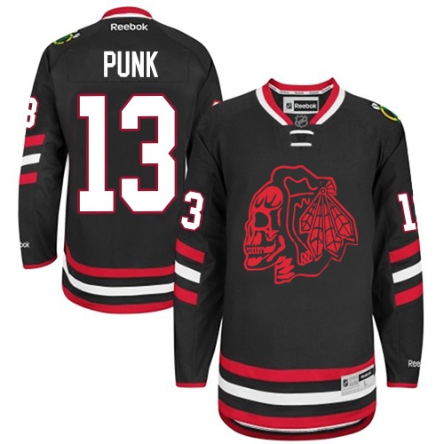 #13 Reebok Authentic CM Punk Youth Black NHL Jersey - Chicago Blackhawks Red Skull 2014 Stadium Series