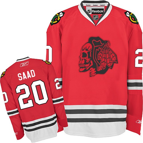 #20 Reebok Premier Brandon Saad Youth Red NHL Jersey - Chicago Blackhawks Red Skull