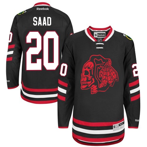 #20 Reebok Premier Brandon Saad Youth Black NHL Jersey - Chicago Blackhawks Red Skull 2014 Stadium Series