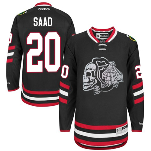 #20 Reebok Premier Brandon Saad Youth Black NHL Jersey - Chicago Blackhawks White Skull 2014 Stadium Series