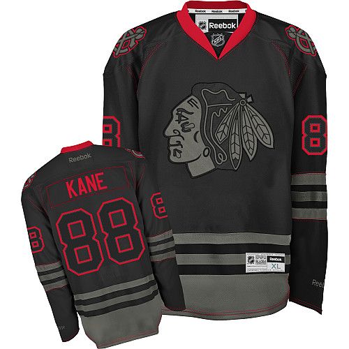 #88 Reebok Premier Patrick Kane Men's Black Ice NHL Jersey - Chicago Blackhawks
