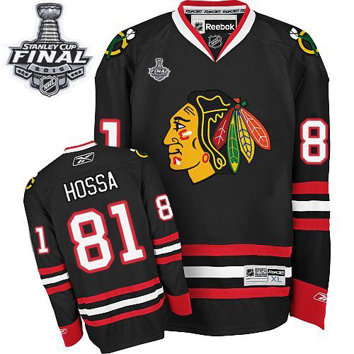 #81 Reebok Premier Marian Hossa Men's Black NHL Jersey - Third Chicago Blackhawks 2015 Stanley Cup