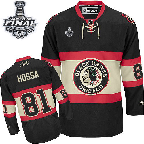 #81 Reebok Premier Marian Hossa Men's Black NHL Jersey - New Third Chicago Blackhawks 2015 Stanley Cup
