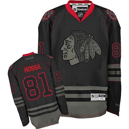 #81 Reebok Premier Marian Hossa Men's Black Ice NHL Jersey - Chicago Blackhawks