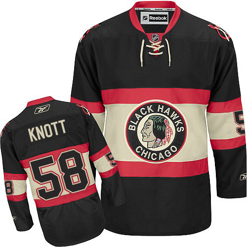 #58 Reebok Authentic Graham Knott Men's Black NHL Jersey - New Third Chicago Blackhawks