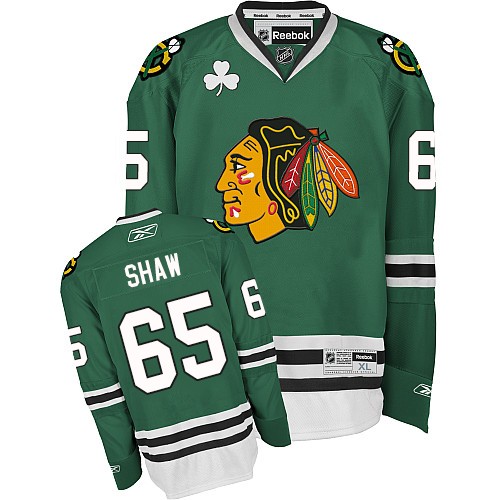 #65 Reebok Premier Andrew Shaw Men's Green NHL Jersey - Chicago Blackhawks