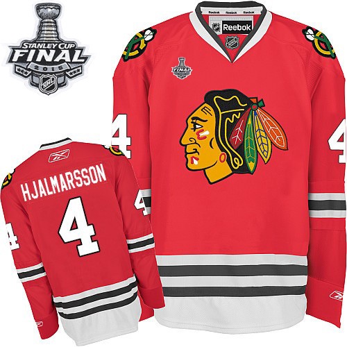 #4 Reebok Premier Niklas Hjalmarsson Men's Red NHL Jersey - Home Chicago Blackhawks 2015 Stanley Cup