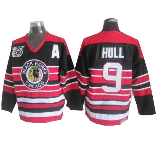 #9 CCM Premier Bobby Hull Men's Red/Black NHL Jersey - Chicago Blackhawks 75TH Throwback