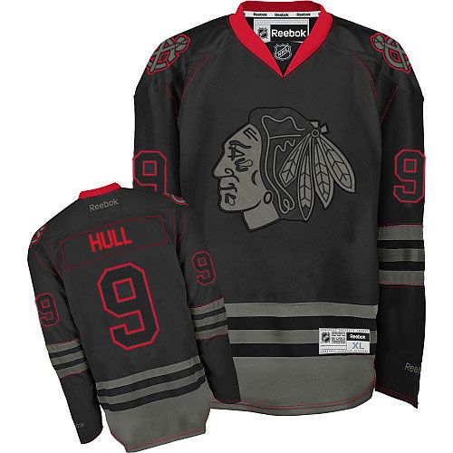 #9 Reebok Premier Bobby Hull Men's Black Ice NHL Jersey - Chicago Blackhawks