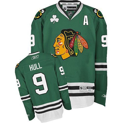 #9 Reebok Premier Bobby Hull Men's Green NHL Jersey - Chicago Blackhawks