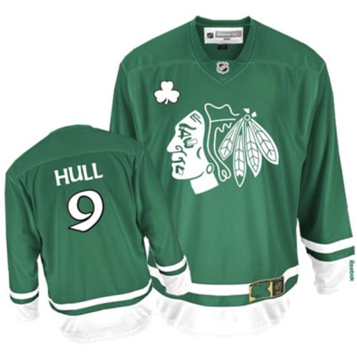 #9 Reebok Premier Bobby Hull Men's Green NHL Jersey - Chicago Blackhawks St Patty's Day