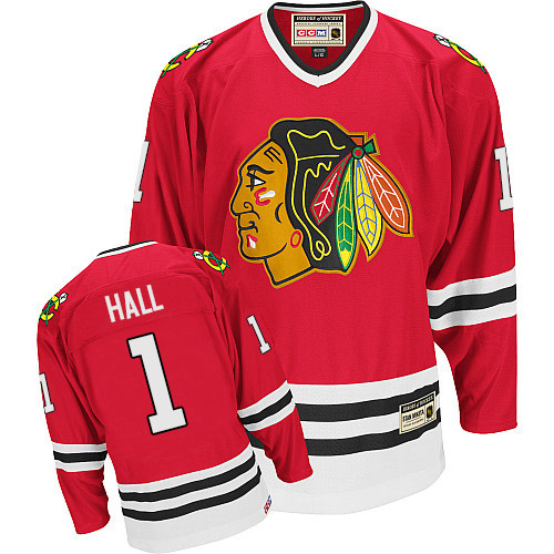 #1 CCM Authentic Glenn Hall Men's Red NHL Jersey - Chicago Blackhawks Throwback