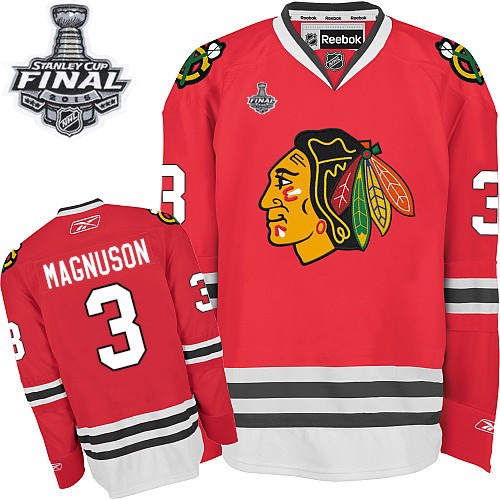 #3 Reebok Premier Keith Magnuson Men's Red NHL Jersey - Home Chicago Blackhawks 2015 Stanley Cup