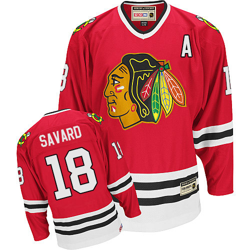 #18 CCM Premier Denis Savard Men's Red NHL Jersey - Chicago Blackhawks Throwback