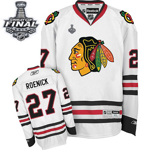 #27 Reebok Premier Jeremy Roenick Men's White NHL Jersey - Away Chicago Blackhawks 2015 Stanley Cup