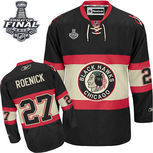 #27 Reebok Premier Jeremy Roenick Men's Black NHL Jersey - New Third Chicago Blackhawks 2015 Stanley Cup