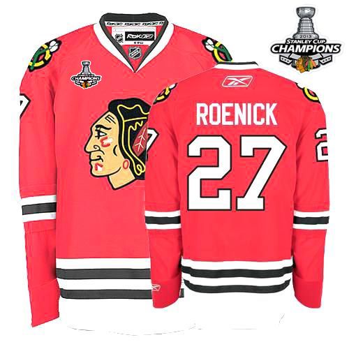 #27 Reebok Premier Jeremy Roenick Men's Red NHL Jersey - Chicago Blackhawks 2013 Stanley Cup Champions