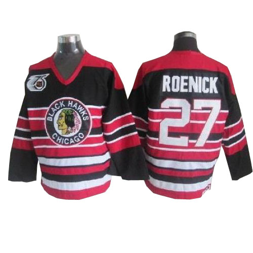 #27 CCM Authentic Jeremy Roenick Men's Red/Black NHL Jersey - Chicago Blackhawks 75TH Throwback