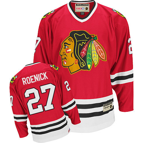 #27 CCM Authentic Jeremy Roenick Men's Red NHL Jersey - Chicago Blackhawks Throwback