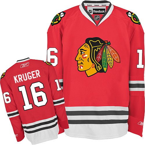 #16 Reebok Premier Marcus Kruger Men's Red NHL Jersey - Home Chicago Blackhawks