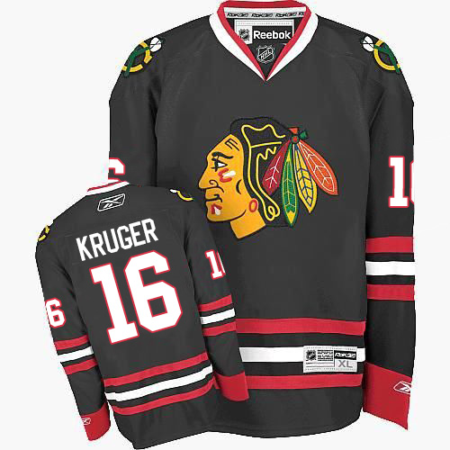 #16 Reebok Authentic Marcus Kruger Men's Black NHL Jersey - Third Chicago Blackhawks
