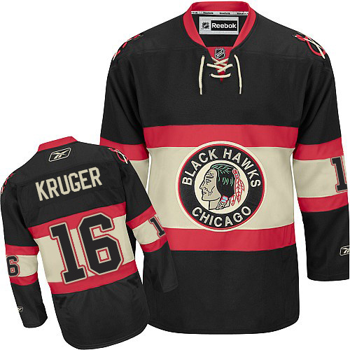 #16 Reebok Authentic Marcus Kruger Men's Black NHL Jersey - New Third Chicago Blackhawks