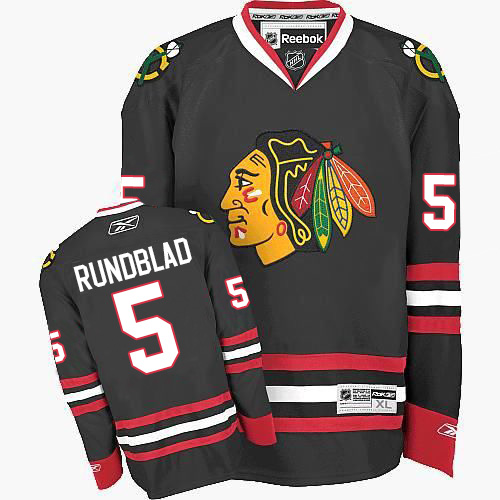 #5 Reebok Authentic David Rundblad Men's Black NHL Jersey - Third Chicago Blackhawks