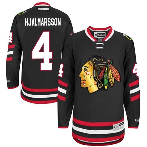 #4 Reebok Premier Niklas Hjalmarsson Men's Black NHL Jersey - Chicago Blackhawks 2014 Stadium Series