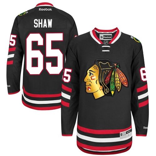 #65 Reebok Premier Andrew Shaw Men's Black NHL Jersey - Chicago Blackhawks 2014 Stadium Series