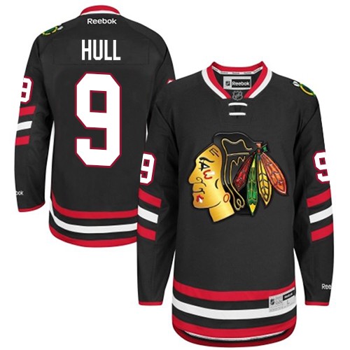 #9 Reebok Premier Bobby Hull Men's Black NHL Jersey - Chicago Blackhawks 2014 Stadium Series