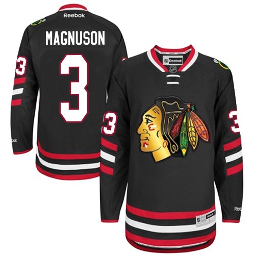 #3 Reebok Authentic Keith Magnuson Men's Black NHL Jersey - Chicago Blackhawks 2014 Stadium Series